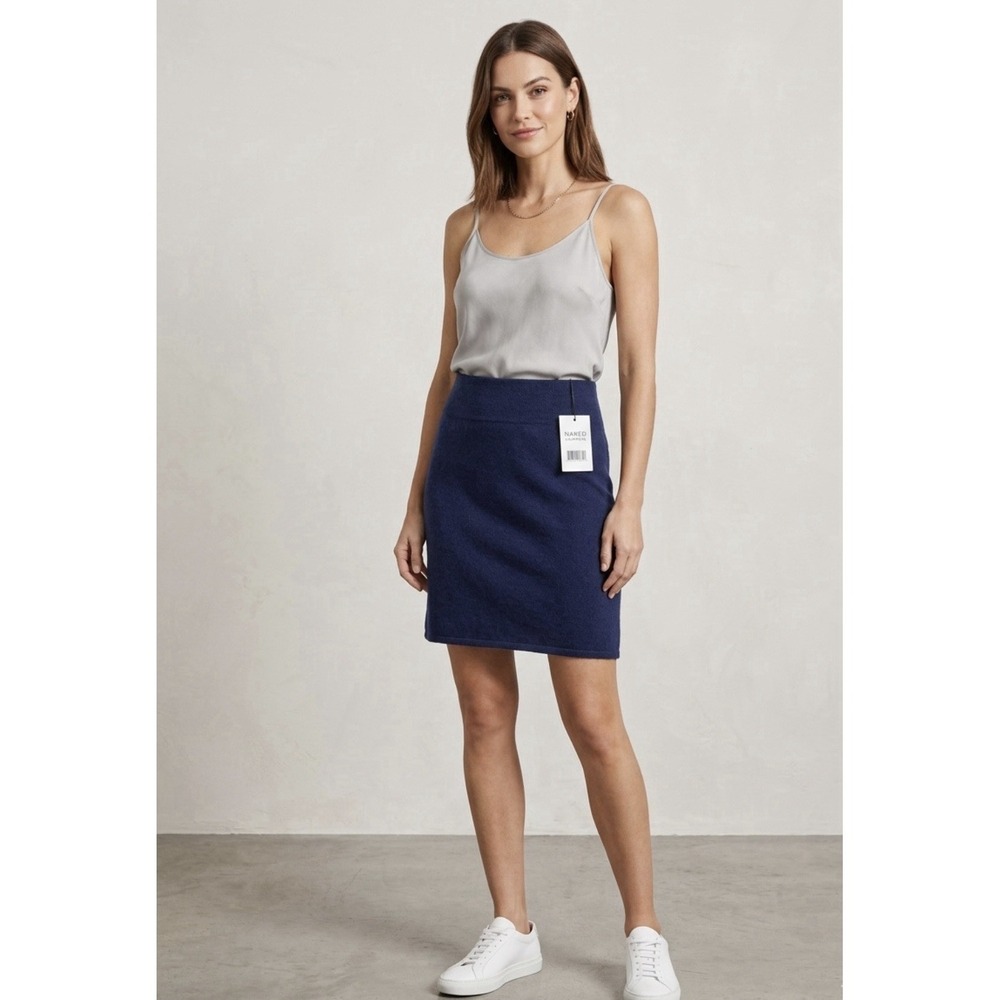 Naked Cashmere Gina Sleek 100% Pure Cashmere Pencil Midi Skirt Oxford New M